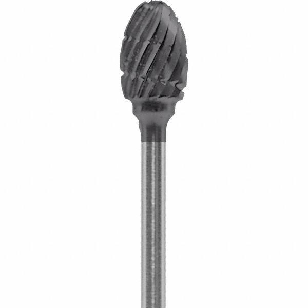 Made in USA - 1/4" Cut Diam, 0.0925" Shank Diam, Oval Head Chipbreaker Cut Burr - Carbide, 3/8" LOC, 1-7/8" OAL - USA Tool & Supply