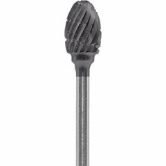 Made in USA - 1/4" Cut Diam, 0.0925" Shank Diam, Oval Head Chipbreaker Cut Burr - Carbide, 3/8" LOC, 1-7/8" OAL - USA Tool & Supply