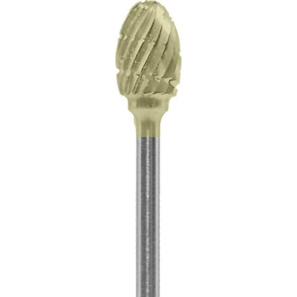 Made in USA - 1/4" Cut Diam, 0.0925" Shank Diam, Oval Head Chipbreaker Cut Burr - Carbide, 3/8" LOC, 1-7/8" OAL - USA Tool & Supply