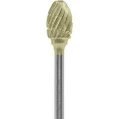 Made in USA - 1/4" Cut Diam, 0.0925" Shank Diam, Oval Head Chipbreaker Cut Burr - Carbide, 3/8" LOC, 1-7/8" OAL - USA Tool & Supply
