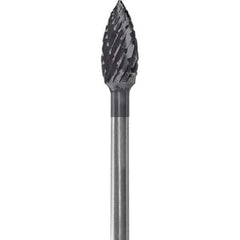 Made in USA - 3/16" Cut Diam, 0.0925" Shank Diam, Flame Head Double Cut Burr - Carbide, 3/8" LOC, 1-7/8" OAL - USA Tool & Supply