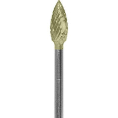 Made in USA - 3/16" Cut Diam, 0.0925" Shank Diam, Flame Head Diamond Cut Burr - Carbide, 3/8" LOC, 1-7/8" OAL - USA Tool & Supply