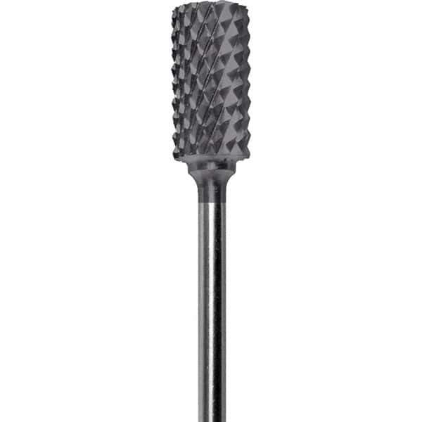 Made in USA - 1/4" Cut Diam, 0.0925" Shank Diam, Cylinder Head Diamond Cut Burr - Carbide, 1/2" LOC, 2" OAL - USA Tool & Supply