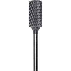 Made in USA - 1/4" Cut Diam, 0.0925" Shank Diam, Cylinder Head Diamond Cut Burr - Carbide, 1/2" LOC, 2" OAL - USA Tool & Supply
