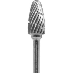 Made in USA - 1/4" Cut Diam, 0.0925" Shank Diam, Tree with Radius Head Double Cut Burr - Carbide, 1/2" LOC, 2" OAL - USA Tool & Supply