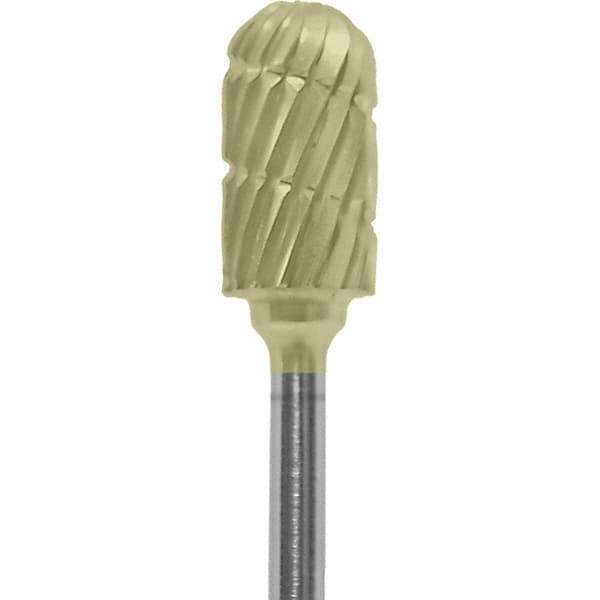Made in USA - 1/4" Cut Diam, 0.0925" Shank Diam, Cylinder with Radius Head Chipbreaker Cut Burr - Carbide, 1/2" LOC, 2" OAL - USA Tool & Supply