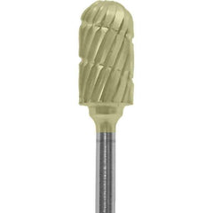 Made in USA - 1/4" Cut Diam, 0.0925" Shank Diam, Cylinder with Radius Head Chipbreaker Cut Burr - Carbide, 1/2" LOC, 2" OAL - USA Tool & Supply