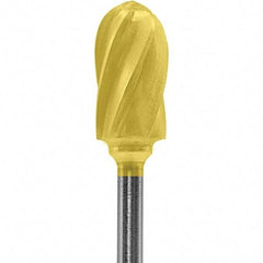 Made in USA - 1/4" Cut Diam, 0.0925" Shank Diam, Cylinder with Radius Head Aluma Cut Burr - Carbide, 1/2" LOC, 2" OAL - USA Tool & Supply