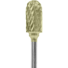 Made in USA - 1/4" Cut Diam, 0.0925" Shank Diam, Cylinder with Radius Head Diamond Cut Burr - Carbide, 1/2" LOC, 2" OAL - USA Tool & Supply