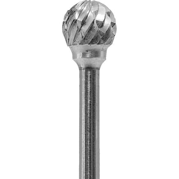 Made in USA - 1/4" Cut Diam, 0.0925" Shank Diam, Ball Head Double Cut Burr - Carbide, 1/4" LOC, 1-3/4" OAL - USA Tool & Supply