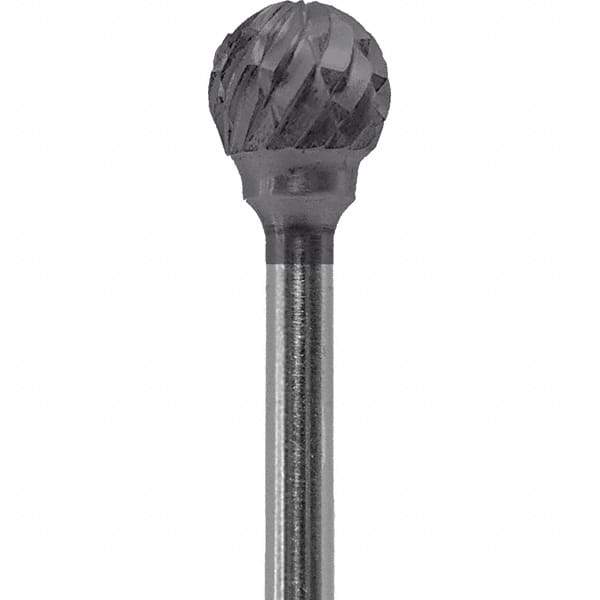 Made in USA - 1/4" Cut Diam, 0.0925" Shank Diam, Ball Head Double Cut Burr - Carbide, 1/4" LOC, 1-3/4" OAL - USA Tool & Supply