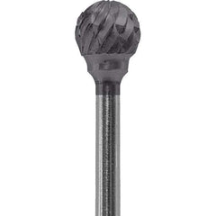 Made in USA - 1/4" Cut Diam, 0.0925" Shank Diam, Ball Head Double Cut Burr - Carbide, 1/4" LOC, 1-3/4" OAL - USA Tool & Supply