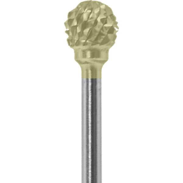 Made in USA - 1/4" Cut Diam, 0.0925" Shank Diam, Ball Head Diamond Cut Burr - Carbide, 1/4" LOC, 1-3/4" OAL - USA Tool & Supply