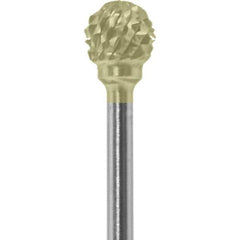 Made in USA - 1/4" Cut Diam, 0.0925" Shank Diam, Ball Head Diamond Cut Burr - Carbide, 1/4" LOC, 1-3/4" OAL - USA Tool & Supply
