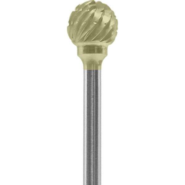 Made in USA - 1/4" Cut Diam, 0.0925" Shank Diam, Ball Head Chipbreaker Cut Burr - Carbide, 1/4" LOC, 1-3/4" OAL - USA Tool & Supply