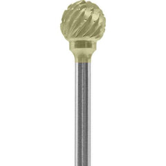Made in USA - 1/4" Cut Diam, 0.0925" Shank Diam, Ball Head Chipbreaker Cut Burr - Carbide, 1/4" LOC, 1-3/4" OAL - USA Tool & Supply
