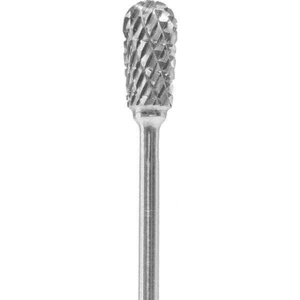 Made in USA - 1/4" Cut Diam, 0.0925" Shank Diam, Inverted Cone Head Double Cut Burr - Carbide, 1/2" LOC, 2" OAL - USA Tool & Supply