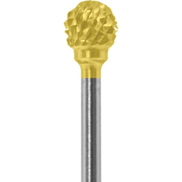Made in USA - 1/4" Cut Diam, 0.0925" Shank Diam, Ball Head Diamond Cut Burr - Carbide, 1/4" LOC, 1-3/4" OAL - USA Tool & Supply
