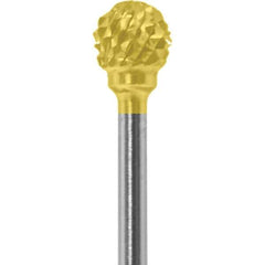 Made in USA - 1/4" Cut Diam, 0.0925" Shank Diam, Ball Head Diamond Cut Burr - Carbide, 1/4" LOC, 1-3/4" OAL - USA Tool & Supply