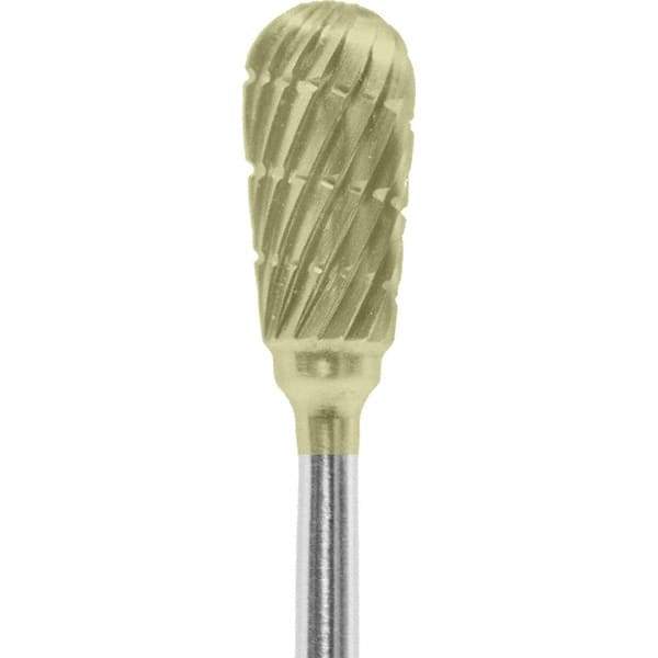 Made in USA - 1/4" Cut Diam, 0.0925" Shank Diam, Inverted Cone Head Chipbreaker Cut Burr - Carbide, 1/2" LOC, 2" OAL - USA Tool & Supply