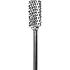 Made in USA - 1/4" Cut Diam, 0.0925" Shank Diam, Cylinder Head Diamond Cut Burr - Carbide, 1/2" LOC, 2" OAL - USA Tool & Supply