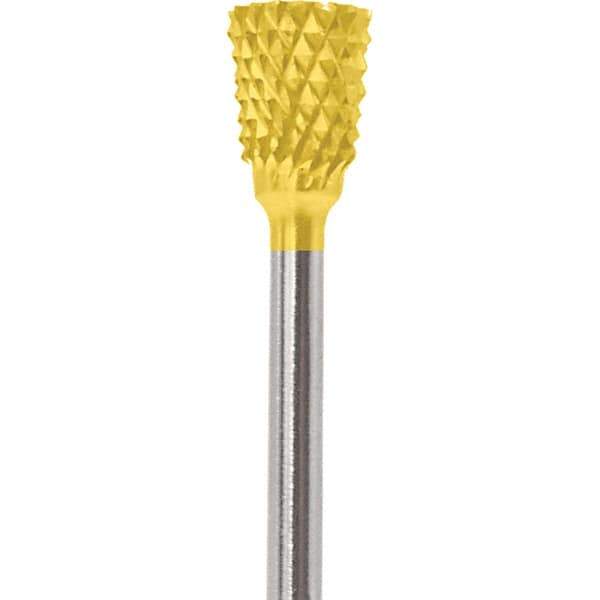 Made in USA - 1/4" Cut Diam, 0.0925" Shank Diam, Inverted Cone Head Diamond Cut Burr - Carbide, 1/4" LOC, 1-3/4" OAL - USA Tool & Supply