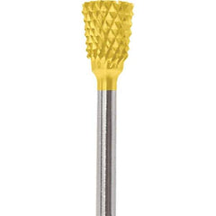 Made in USA - 1/4" Cut Diam, 0.0925" Shank Diam, Inverted Cone Head Diamond Cut Burr - Carbide, 1/4" LOC, 1-3/4" OAL - USA Tool & Supply