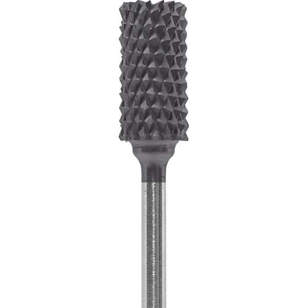 Made in USA - 1/4" Cut Diam, 0.0925" Shank Diam, Cylinder Head Diamond Cut Burr - Carbide, 1/2" LOC, 2" OAL - USA Tool & Supply