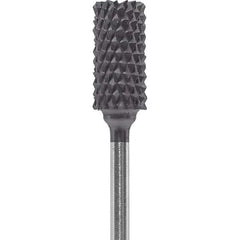 Made in USA - 1/4" Cut Diam, 0.0925" Shank Diam, Cylinder Head Diamond Cut Burr - Carbide, 1/2" LOC, 2" OAL - USA Tool & Supply