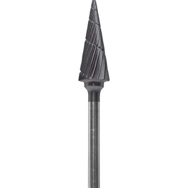 Made in USA - 1/4" Cut Diam, 0.0925" Shank Diam, Cone Head Chipbreaker Cut Burr - Carbide, 5/8" LOC, 2" OAL - USA Tool & Supply