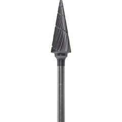 Made in USA - 1/4" Cut Diam, 0.0925" Shank Diam, Cone Head Chipbreaker Cut Burr - Carbide, 5/8" LOC, 2" OAL - USA Tool & Supply