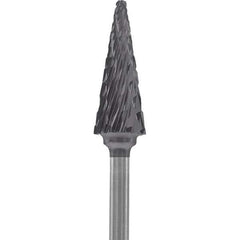 Made in USA - 1/4" Cut Diam, 0.0925" Shank Diam, Cone Head Double Cut Burr - Carbide, 5/8" LOC, 2" OAL - USA Tool & Supply