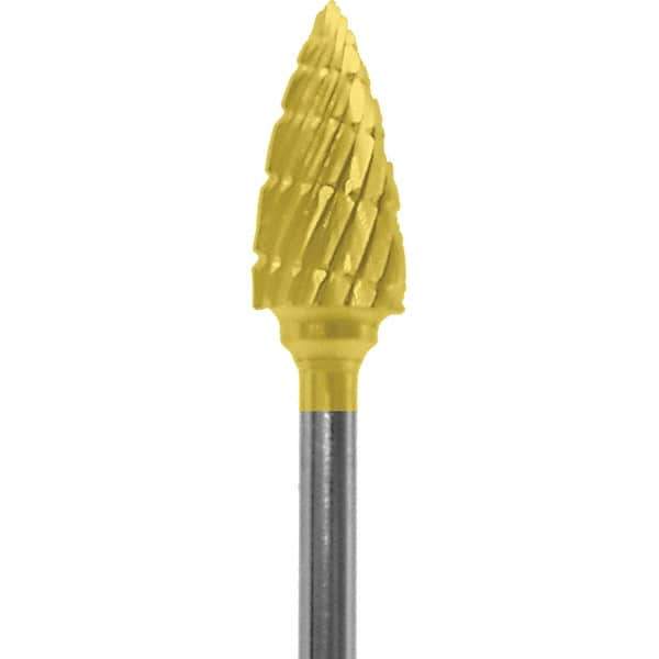 Made in USA - 1/4" Cut Diam, 0.0925" Shank Diam, Tree Head Double Cut Burr - Carbide, 1/2" LOC, 2" OAL - USA Tool & Supply