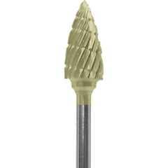 Made in USA - 1/4" Cut Diam, 0.0925" Shank Diam, Tree Head Double Cut Burr - Carbide, 1/2" LOC, 2" OAL - USA Tool & Supply