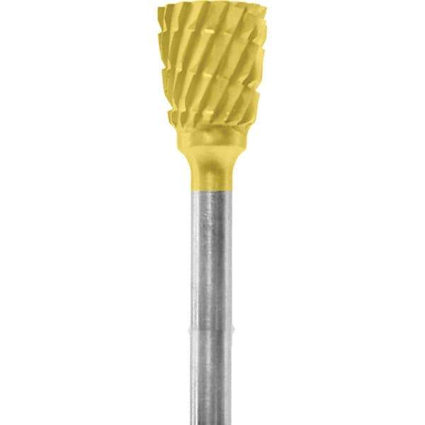 Made in USA - 1/4" Cut Diam, 0.0925" Shank Diam, Inverted Cone Head Chipbreaker Cut Burr - Carbide, 1/4" LOC, 1-3/4" OAL - USA Tool & Supply