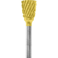 Made in USA - 1/4" Cut Diam, 0.0925" Shank Diam, Inverted Cone Head Chipbreaker Cut Burr - Carbide, 1/4" LOC, 1-3/4" OAL - USA Tool & Supply