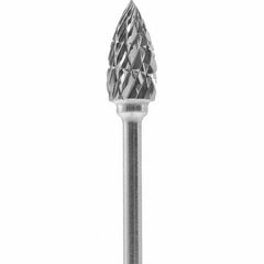 Made in USA - 1/4" Cut Diam, 0.0925" Shank Diam, Flame Head Double Cut Burr - Carbide, 1/2" LOC, 2" OAL - USA Tool & Supply