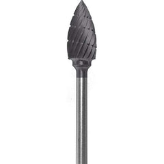 Made in USA - 1/4" Cut Diam, 0.0925" Shank Diam, Flame Head Chipbreaker Cut Burr - Carbide, 1/2" LOC, 2" OAL - USA Tool & Supply