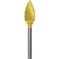 Made in USA - 1/4" Cut Diam, 0.0925" Shank Diam, Flame Head Chipbreaker Cut Burr - Carbide, 1/2" LOC, 2" OAL - USA Tool & Supply