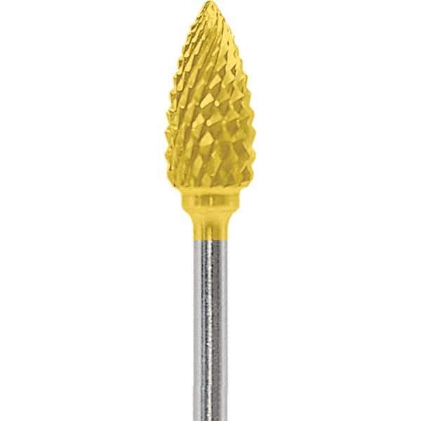 Made in USA - 1/4" Cut Diam, 0.0925" Shank Diam, Flame Head Diamond Cut Burr - Carbide, 1/2" LOC, 2" OAL - USA Tool & Supply