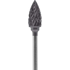 Made in USA - 1/4" Cut Diam, 0.0925" Shank Diam, Tree Head Chipbreaker Cut Burr - Carbide, 1/2" LOC, 2" OAL - USA Tool & Supply