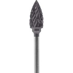 Made in USA - 1/4" Cut Diam, 0.0925" Shank Diam, Flame Head Double Cut Burr - Carbide, 1/2" LOC, 2" OAL - USA Tool & Supply