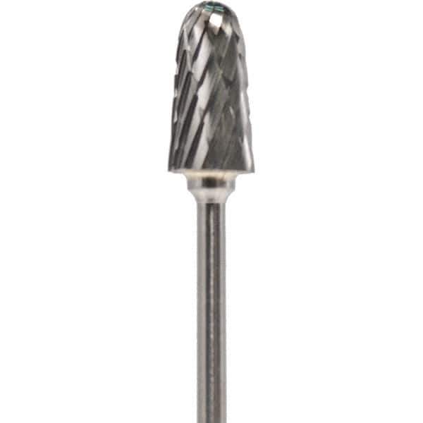 Made in USA - 4mm Cut Diam, 0.0925" Shank Diam, Cone Head Double Cut Burr - Carbide, 12.4mm LOC, 50mm OAL - USA Tool & Supply