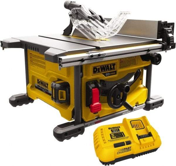 DeWALT - 8-1/4" Blade Diam, Table Saw - 5,800 RPM, 19-1/16" Table Depth x 19-1/16" Table Width, 60 Volts, 3/8" Arbor - USA Tool & Supply