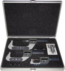 Fowler - 0 to 4" Range, 0.001mm Resolution, IP67, 3 Piece Electronic Outside Micrometer Sets - 0.005mm Accuracy, Ratchet Thimble, Carbide Measuring Face - USA Tool & Supply