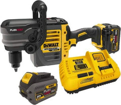 DeWALT - 60 Volt 1/2" Chuck Right Angle Handle Cordless Drill - 0-300 & 0-1200 RPM, Keyed Chuck, 2 Lithium-Ion Batteries Included - USA Tool & Supply