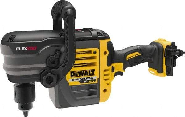 DeWALT - 60 Volt 1/2" Chuck Right Angle Handle Cordless Drill - 0-300 & 0-1200 RPM, Keyed Chuck, Lithium-Ion Batteries Not Included - USA Tool & Supply