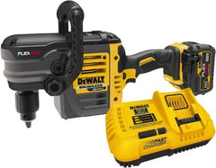 DeWALT - 60 Volt 1/2" Chuck Right Angle Handle Cordless Drill - 0-300 & 0-1200 RPM, Keyed Chuck, 1 Lithium-Ion Battery Included - USA Tool & Supply