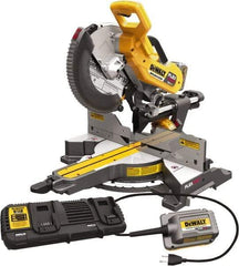 DeWALT - 15 Amp, 120 Volt, 3,800 RPM, 60° Right & 50° Left Double Bevel Sliding Miter Saw - 5/8 or 1" Arbor, 12" Blade Diam, Includes DHS790 Sliding Miter Saw, (2) DCB606 FLEXVOLT Batteries, DCA120 120V Adaptor & DCA132 Charger - USA Tool & Supply