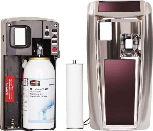 Rubbermaid - 6,000 Cu Ft Coverage, Chrome Metered Aerosol Dispenser - Lumecel Rechargeable Energy System Battery Required - USA Tool & Supply